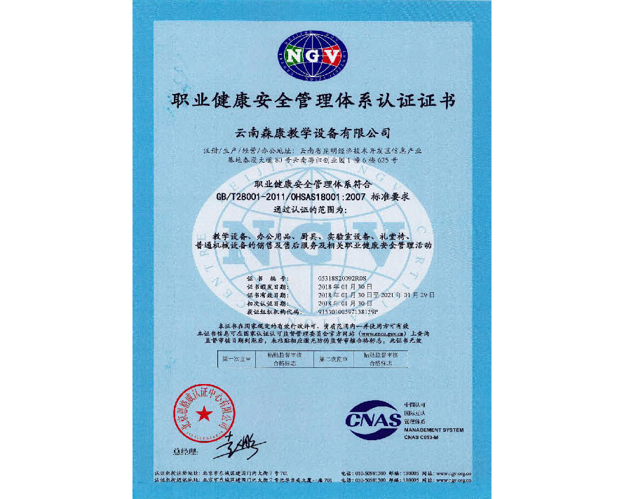 職業(yè)健康安全管理體系認(rèn)證證書(shū)